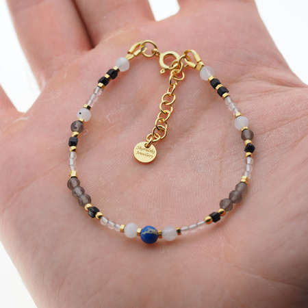 Bransoletka znak zodiaku Koziorożec - mix kamieni i srebro złocone