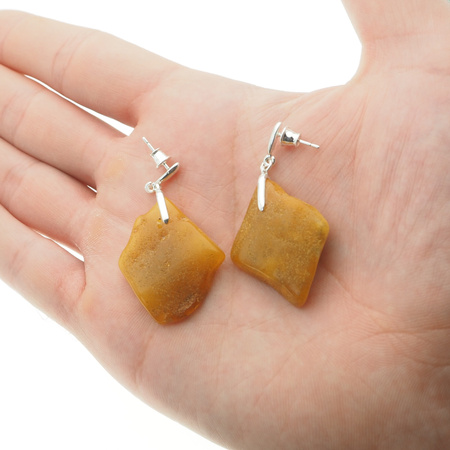 Kolczyki - surowy Bursztyn i srebro