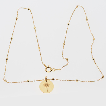 Naszyjnik z blaszką z wzorem kwiatka - srebro złocone