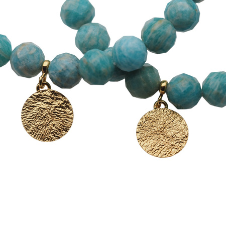 Bransoletka 18,5 cm - Amazonit fasetowany kulki i srebro złocone