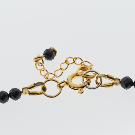 Naszyjnik Lunula z księżycem - Spinel fasetowane kulki, Hematyt i srebro złocone