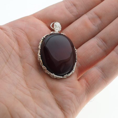 Zawieszka - Bursztyn owalny w srebrze