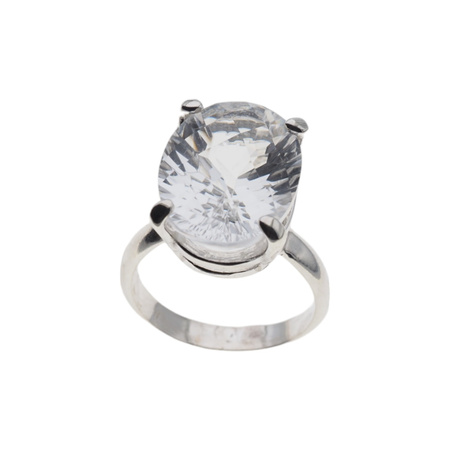 Pierścionek - Kryształ Górski owal (szlif diamentowy) w srebrze