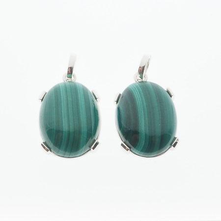 Zawieszka z owalnym malachitem w srebrze rodowanym