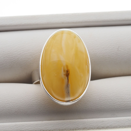 Pierścionek regulowany - Mleczny Bursztyn owal w srebrze