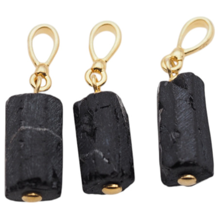 Naszyjnik na łańcuszku -Turmalin czarny surowa bryłka w srebrze złoconym