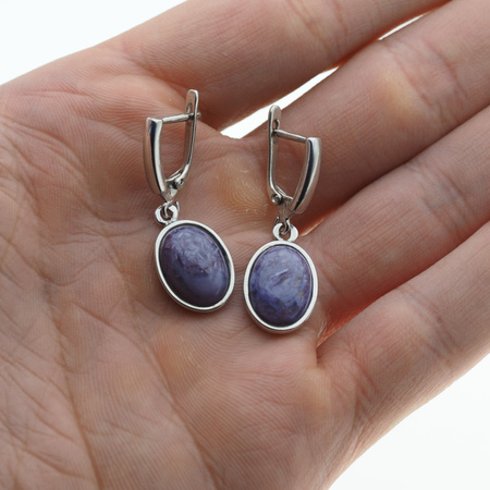 Kolczyki z owalnymi czaroitami w srebrze rodowanym