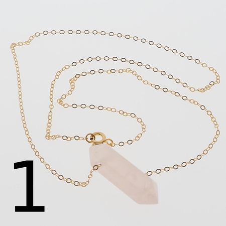 Naszyjnik - Kwarc Różowy sopel na łańcuszku srebrnym złoconym