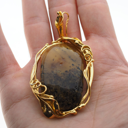 Zawieszka z liściem - Bursztyn w srebrze złoconym