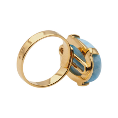 Pierścionek regulowany - owalny Larimar 19x13 mm w srebrze złoconym