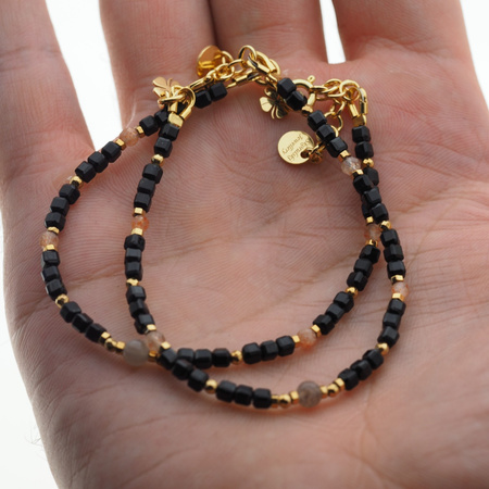 Bransoletka znak zodiaku lew - mix kamieni i srebro złocone