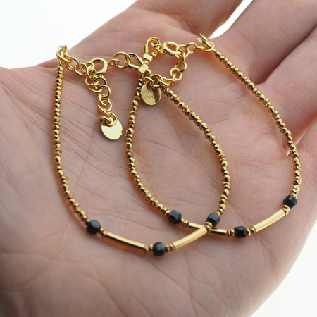 Bransoletka -złoty Hematyt, Spinel i srebro złocone