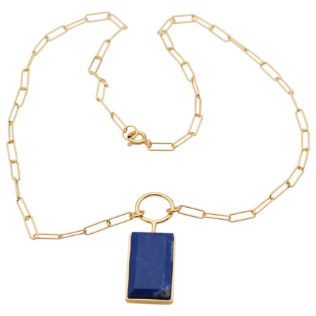 Naszyjnik srebrny złocony z Lapisem Lazuli w kształcie prostokąta