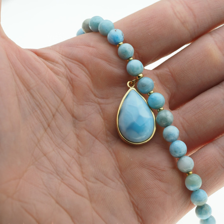 Naszyjnik z zawieszką - Larimar i srebro złocone