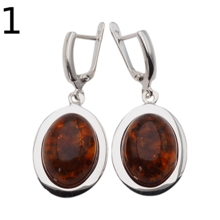 Kolczyki - koniakowy Bursztyn owalny i srebro