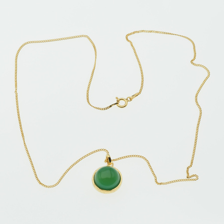 Naszyjnik srebrny złocony - Agat zielony okrągły na łańcuszku