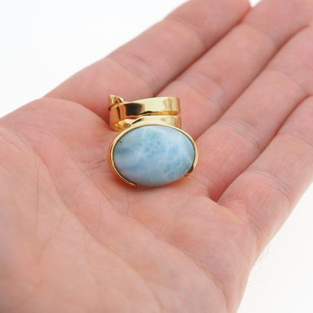 Pierścionek regulowany - owalny Larimar w srebrze złoconym