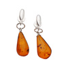 Kolczyki wiszące sztyfty - koniakowy Bursztyn krople i srebro