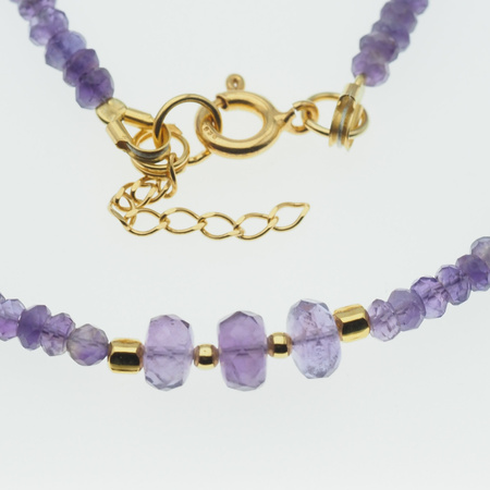 Naszyjnik regulowany - Ametyst fasetowane oponki i srebro złocone