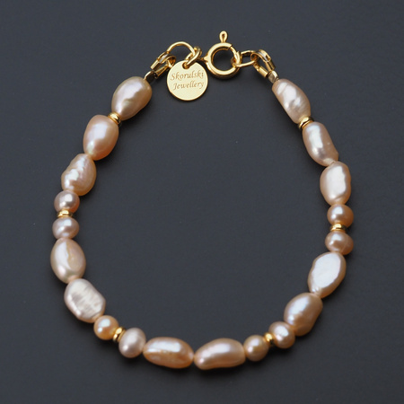 Bransoletka - Perły hodowane różowe i srebro złocone