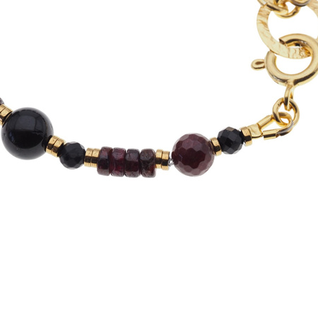Bransoletka - Turmalin czarny, Granat i srebro złocone