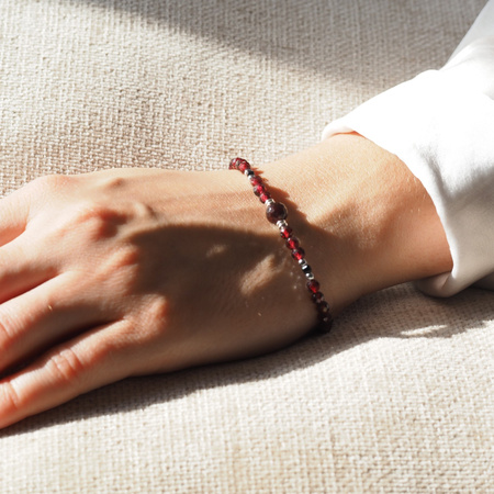 Bransoletka - Granat, Turmalin czarny, Hematyt i srebro