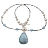 Naszyjnik z zawieszką - Larimar, Perła, Turmalin niebieski i srebro 