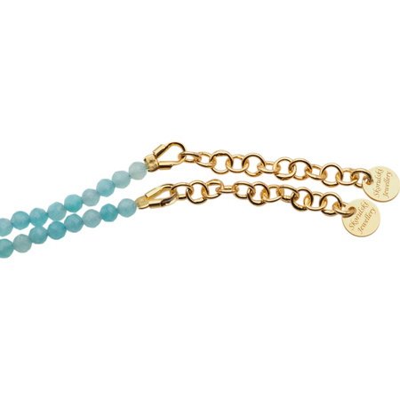 Bransoletka regulowana - Amazonit fasetowane kulki i srebro złocone