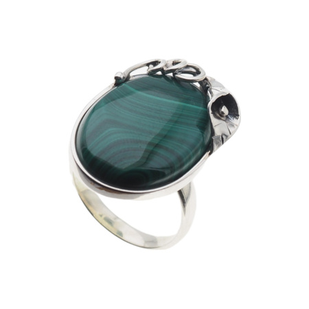 Pierścionek regulowany z owalnym Malachitem w srebrze oksydowanym