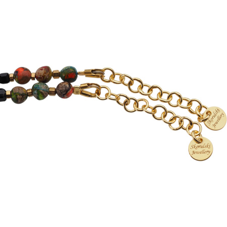 Bransoletka z kolorowym Jaspisem cesarskim, czarnym Turmalinem i złoconym Hematytem – srebro pozłacane 24k