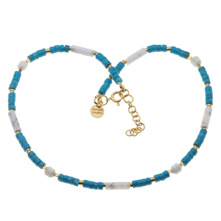 Naszyjnik regulowany - Turkus, Howlit, Hematyt i srebro złocone