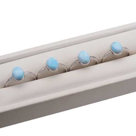 Pierścionek regulowany - owalny Larimar i cyrkonie w srebrze rodowanym