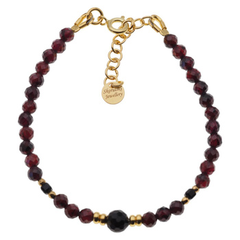 Bransoletka regulowana - Granat, Turmalin czarny, Hematyt i srebro złocone