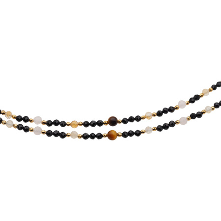 Naszyjnik mix - Turmalin, cytryn, kwarc różowy i srebro złocone