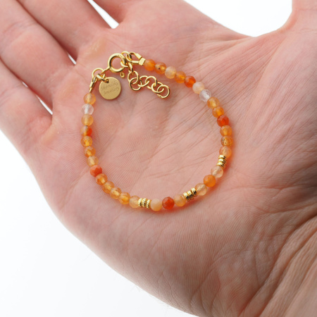 Bransoletka - cięty Karneol kulki 4mm i srebro złocone