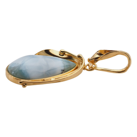 Zawieszka - larimar łza w srebrze złoconym z liśćmi