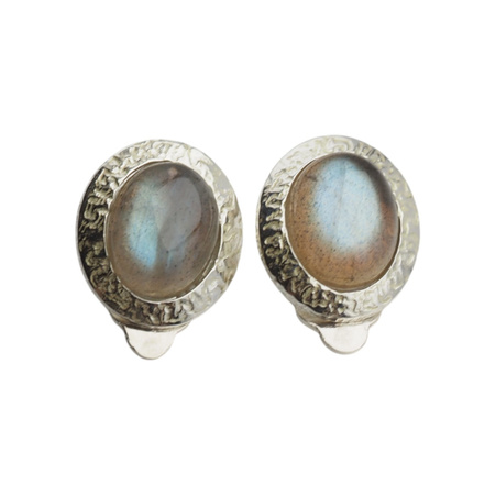 Klipsy - Labradoryt owalny w srebrze młotkowanym