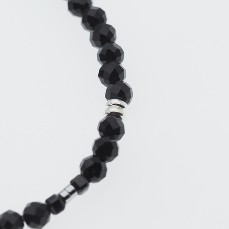 Bransoletka regulowana - Turmalin czarny kulki, zawieszka księżyc i srebro