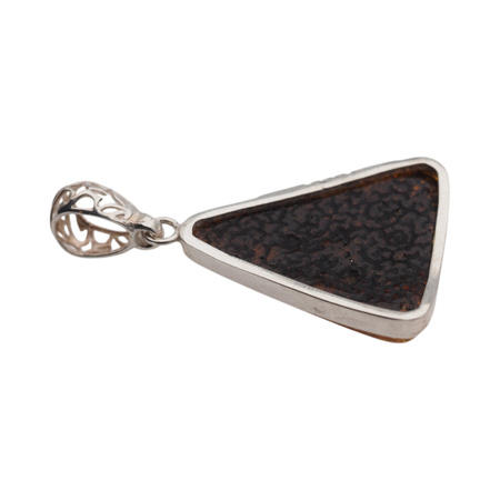 Zawieszka - koniakowy Bursztyn trójkąt w srebrze