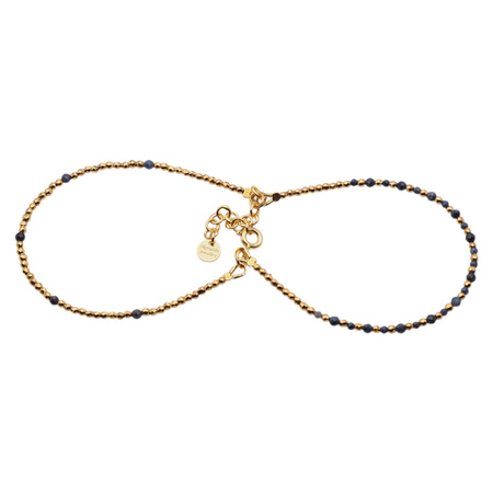 Bransoletka podwójna znak zodiaku ryby - Szafir, Hematyt i srebro złocone