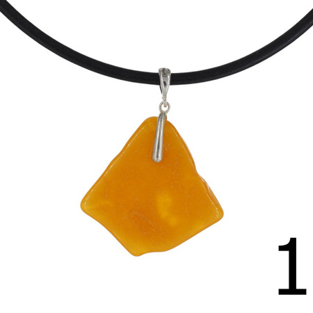 Naszyjnik  na rzemieniu - surowy Bursztyn mleczny