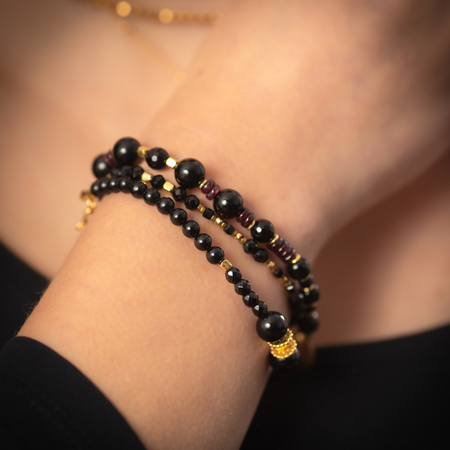 Bransoletka - Turmalin czarny i srebro złocone