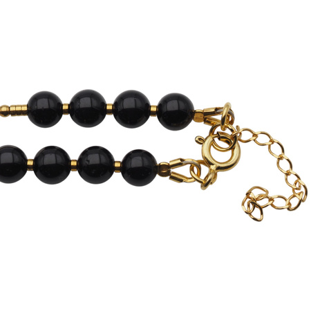 Naszyjnik długi - turmalin, bursztyn, hematyt i srebro pozłacane