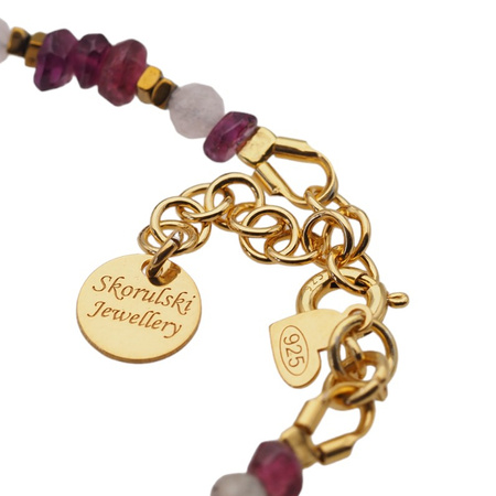 Bransoletka - Morganit, Granat, Hematyt i srebro złocone