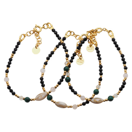 Bransoletka mix - Malachit, Muszla, Turmalin czarny, Hematyt i srebro złocone