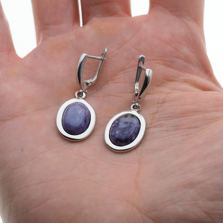 Kolczyki z owalnymi czaroitami w srebrze rodowanym