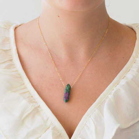 Naszyjnik - Zoisyt z Rubinem sopel na łańcuszku