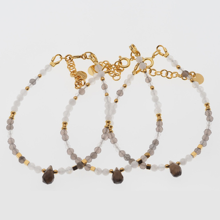 Bransoletka - Kwarc Dymny, Kamień Księżycowy, mix kamieni i srebro złocone