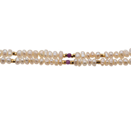 Naszyjnik - Białe Perły hodowane, Rubin, Hematyt i srebro złocone