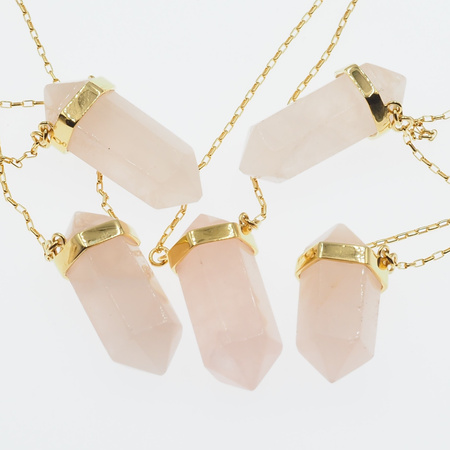 Naszyjnik - Kwarc Różowy sopel w okuciu na łańcuszku